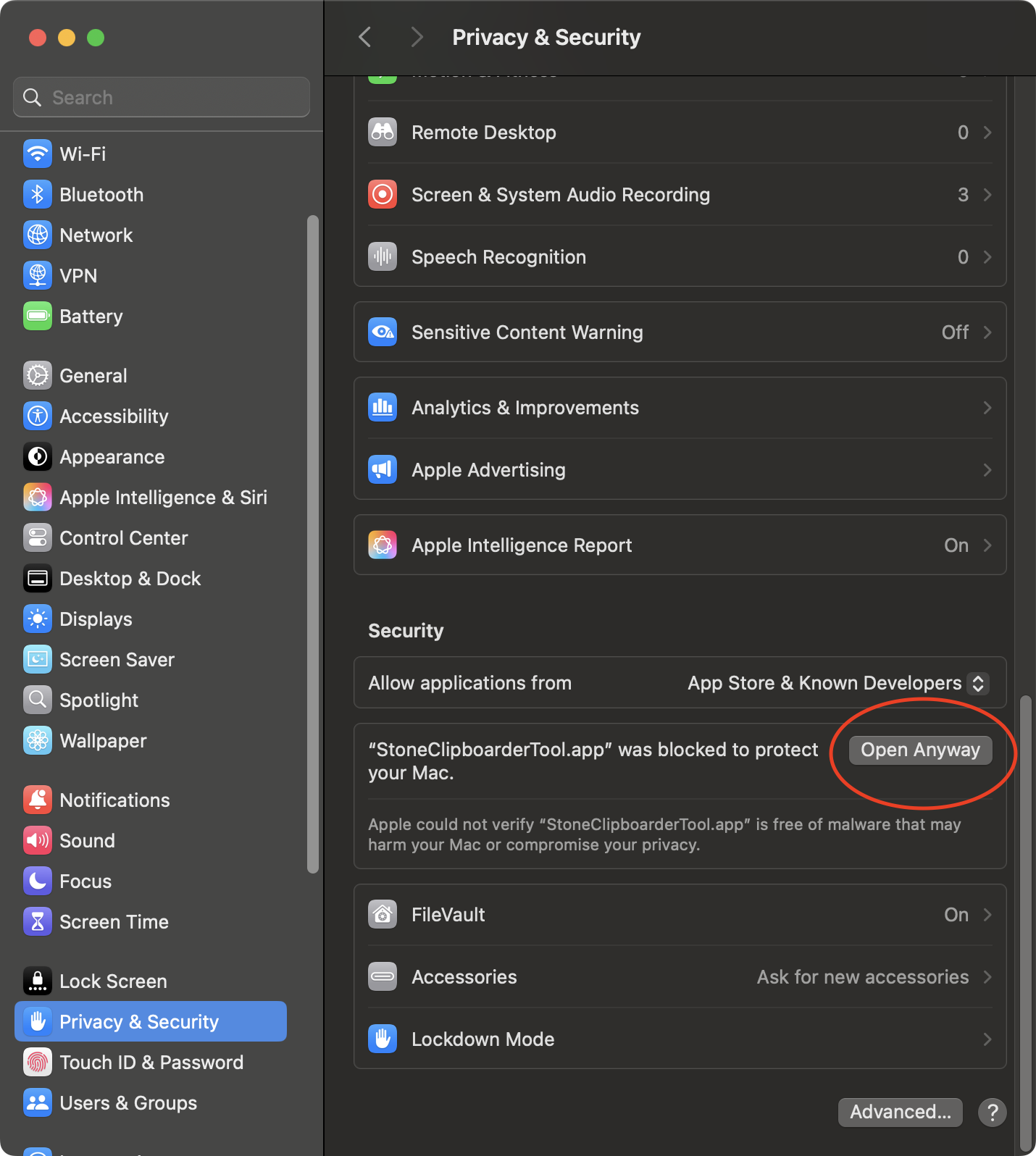 Privacy & Security settings
